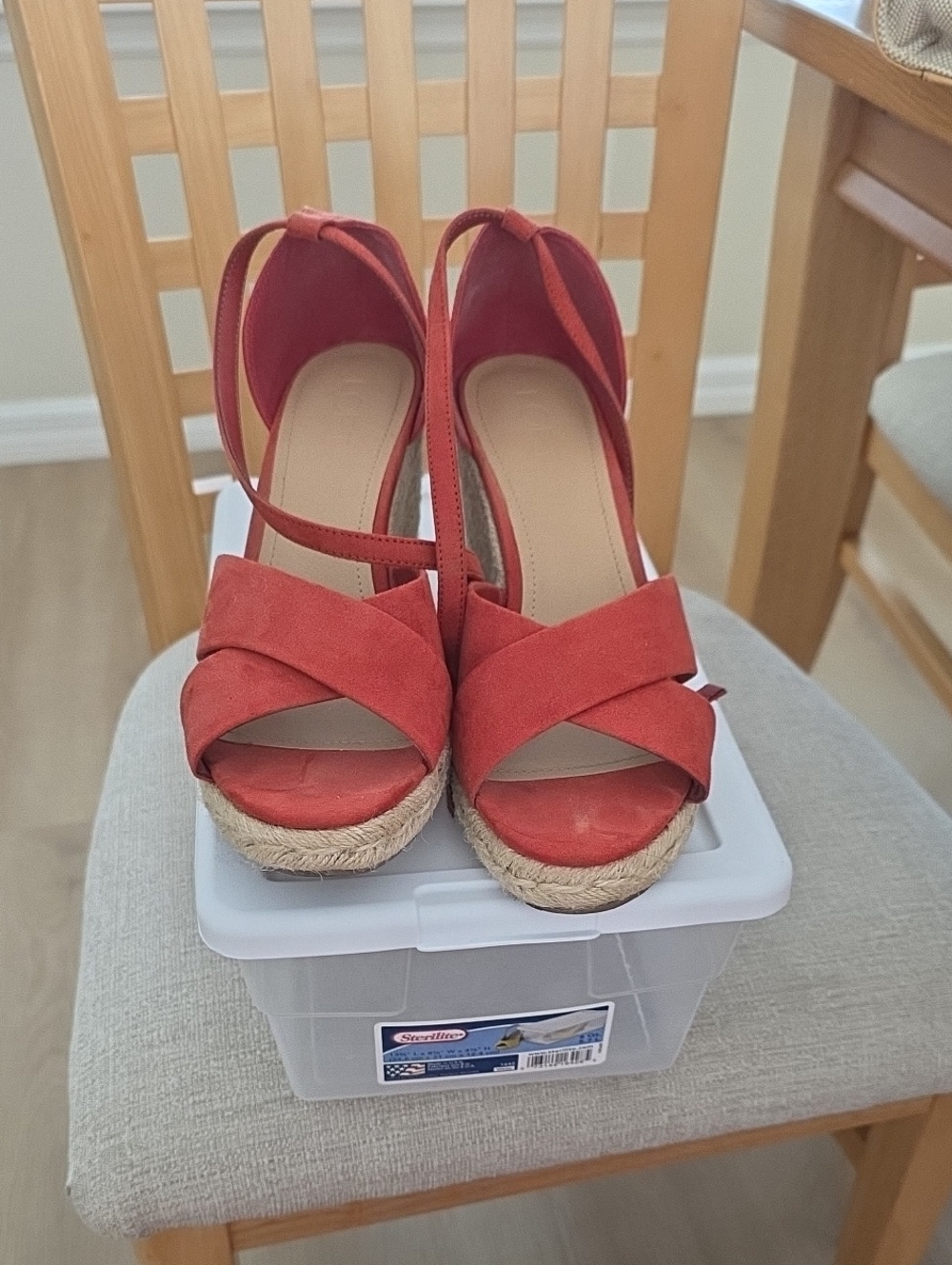 LOFT Red Espadrille Wedge Slingback Sandals